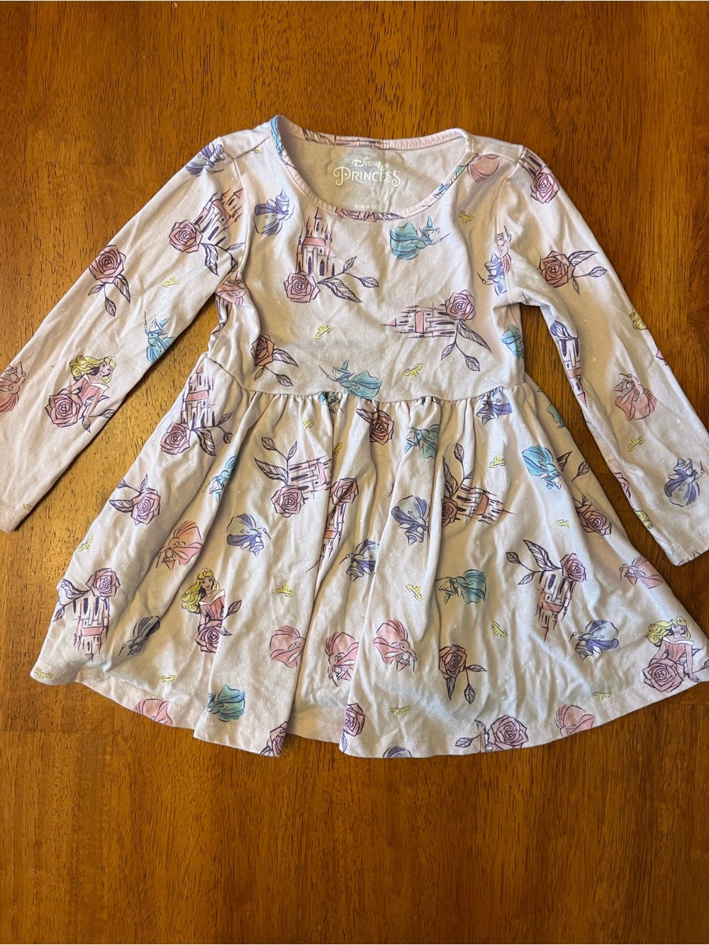 Disney Girls' Pastel Pink and Purple Princess Aurora Sleeping Beauty Print Dress